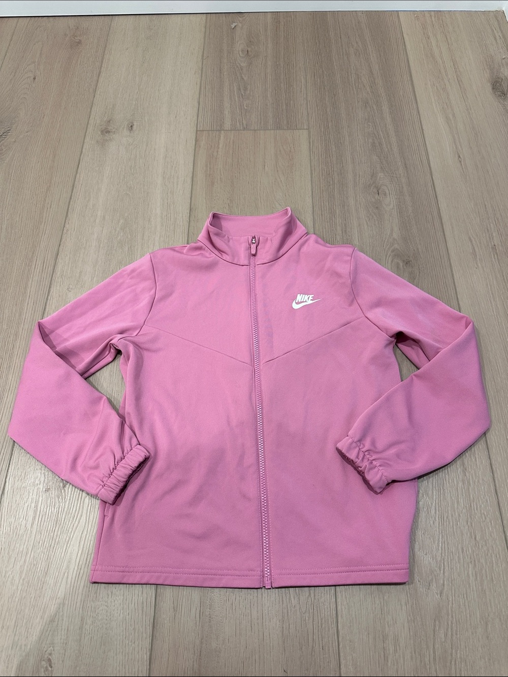 Nike Girls Full Zip Jacket Light Weight Youth Size Large Pink White Nike Logo